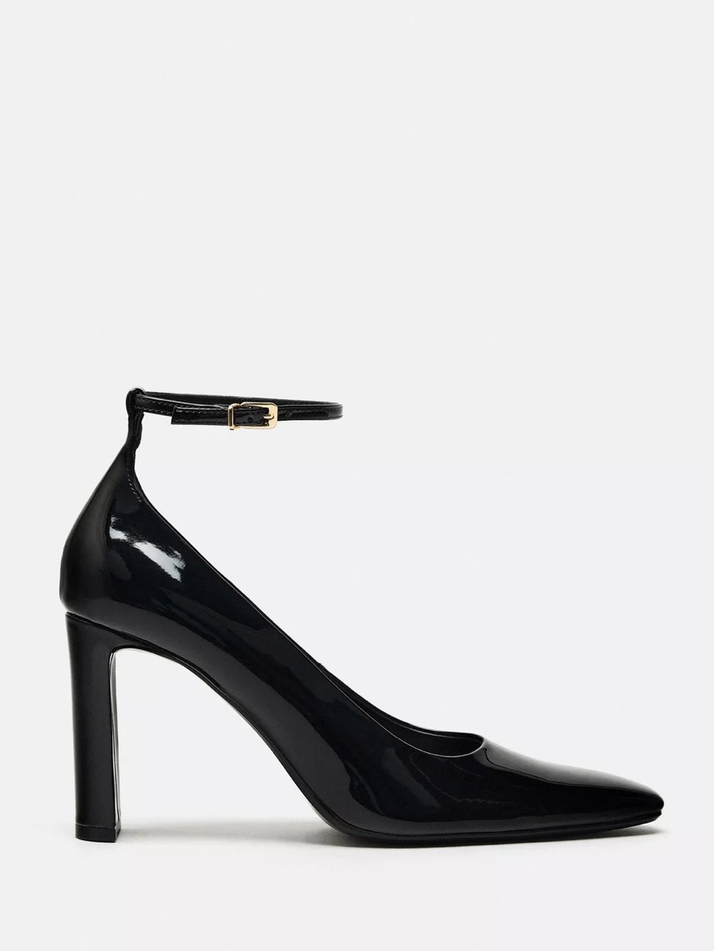 Zara Black Patent Square-Toe Ankle-Strap Heels Ref: 2210/310